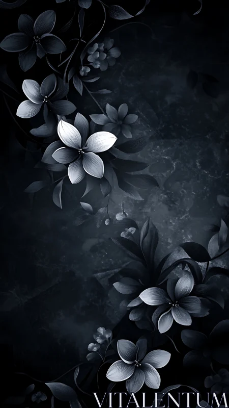 Ethereal Blooms Against Darkness: Monochromatic Floral Elegance.