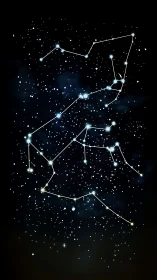Stellar constellations rendered as luminous network lines