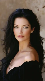 Portrait of dark haired woman with soft natural light