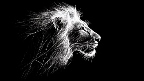 Starlit linework lion profile carved from midnight shadow.