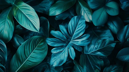 Teal jungle foliage glows softly in layered abstract harmony.