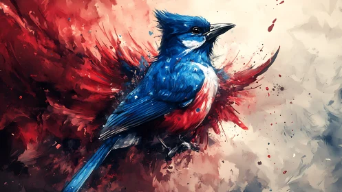 Digital painting depicts a tricolored songbird in mid-profile