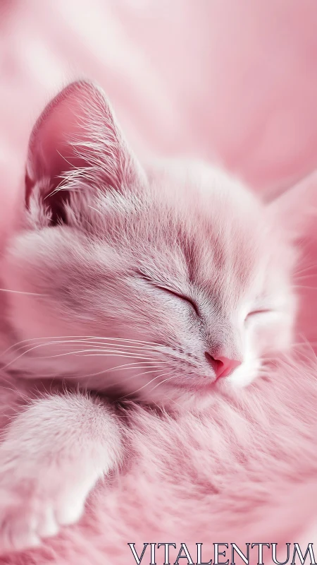 Serene White Feline Resting in Soft Pink Studio Lighting