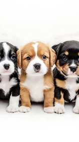 Tiny puppy trio quietly organizes a soft-eyed cuddle coup