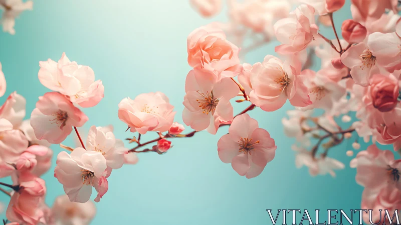 Soft Pink Blossoms Dance Against Turquoise Sky