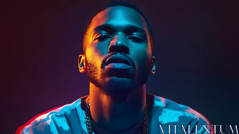 Male portrait in blue and orange studio gel lighting setup.