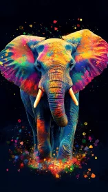 Vibrant digital elephant rendered in neon chromatic splashes