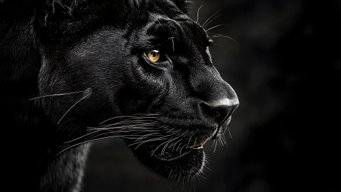 Melanistic Felid Profile: High-Contrast Studio Portraiture with Amber Luminescence