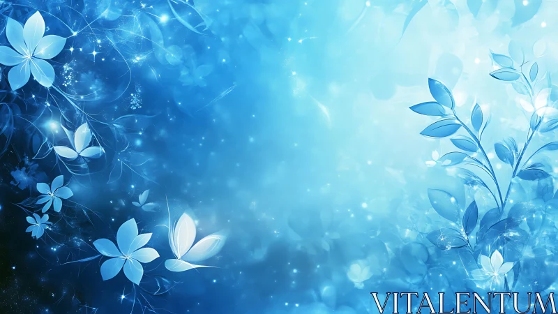 Blue Floral Digital Composition With Luminescent Elements.