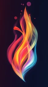 Colorful abstract flame swirl on dark gradient background.