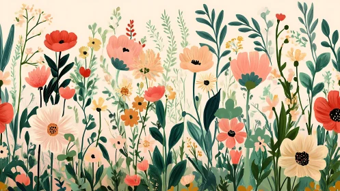 Wildflower Garden Meadow With Layered Botanical Composition.