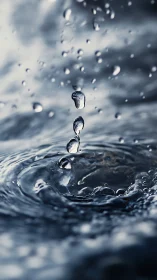 Water droplet descends toward rippling surface in sharp focus.