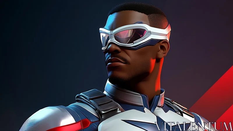 Bold futuristic hero gazes beyond the glowing horizon.