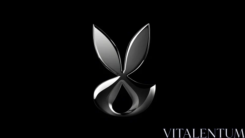 Sleek metallic bunny silhouette on black background, modern style.