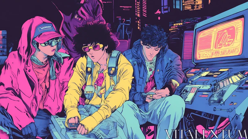Neon console misfits drift through lo-fi cyberpunk midnight.