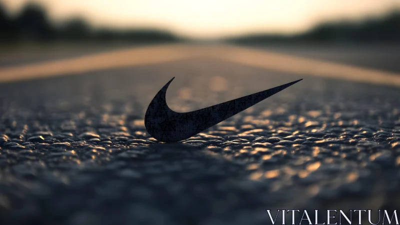 Nike Swoosh on Asphalt Road at Sunset, Minimalist Photography.