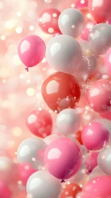 Vibrant Balloons Float Through Soft Pink Light.