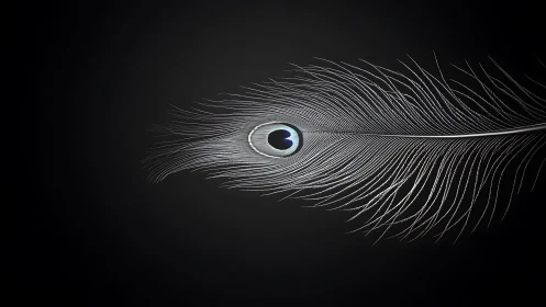 Minimalist peacock feather study with heart-shaped eye motif.