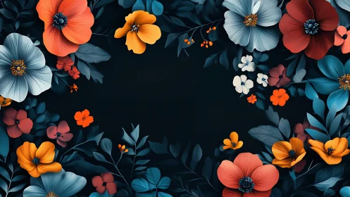 Vibrant Flowers Frame Dark Canvas with Bold Color Contrast.