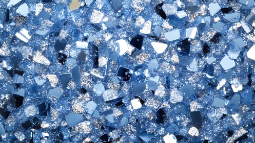 Blue glitter macro reveals reflective shards in dense field