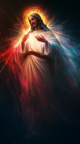 Radiant sacred figure in luminous divine aura burst.