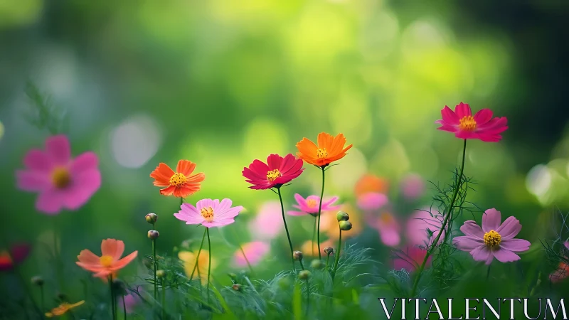 Field of Cosmos Flowers at Shallow Depth of Field.