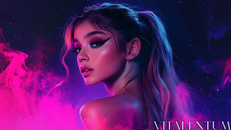 Neon-lit portrait of young woman in magenta and cyan vapor