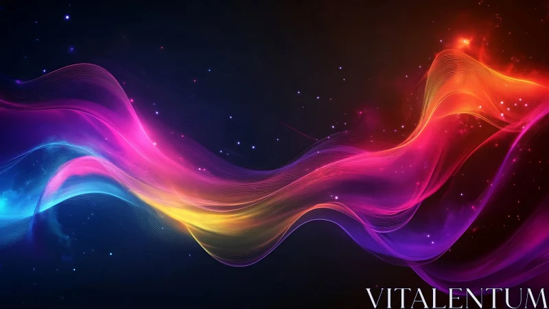 Chromatic light waves drifting across a deep cosmic void.