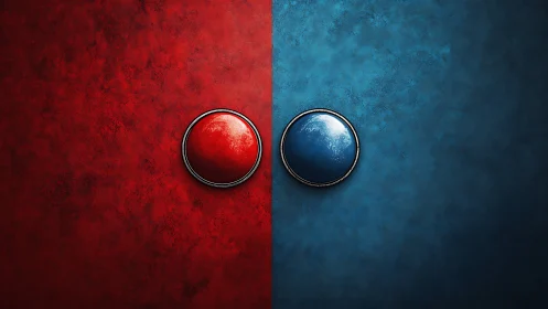 Bold red and blue buttons inviting a playful choice.