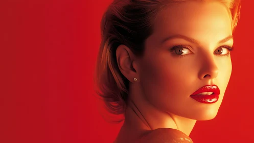 Radiant red portrait captures glamorous, luminous beauty.