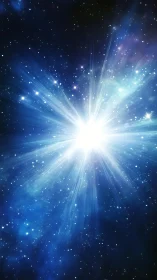 Stellar light burst in deep blue interstellar starfield.