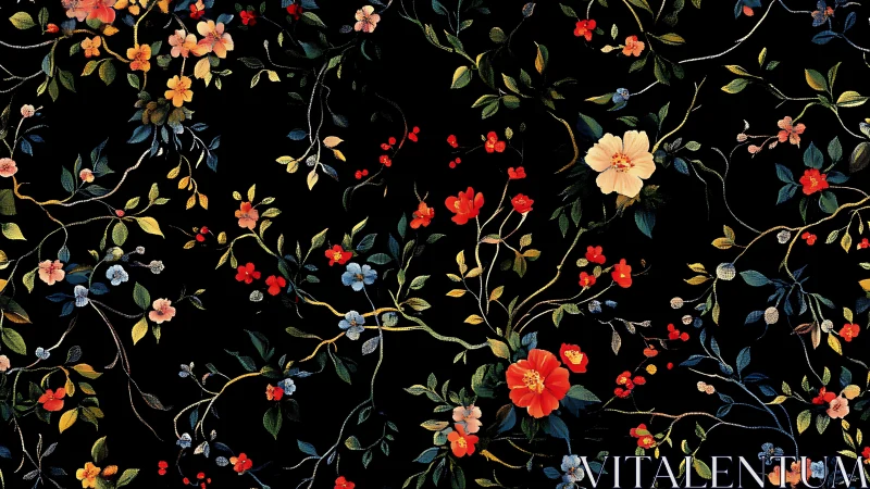 Botanical Night Garden: Dense Floral Motif on Midnight Ground.