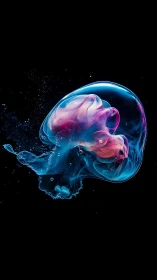 Digital painting of bioluminescent jellyform in negative space.