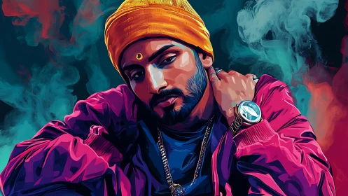 Chill street portrait glowing with bold neon color vibes.