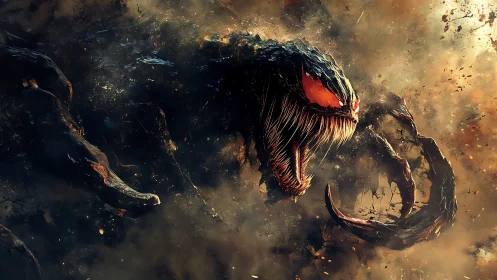 Molten void serpent roaring through a storm of embered ash.