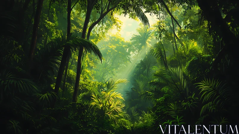 Sunlit Jungle Sanctuary: Nature's Cathedral Glows.