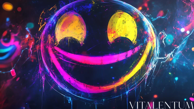 Neon storm smiley explodes across an electric night sky.