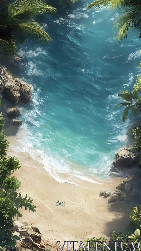 Aerial Coastal Vista with Palm-Framed Turquoise Convergence.