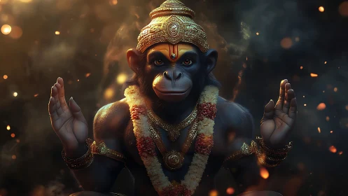 3D-rendered divine simian deity in ritual blessing pose