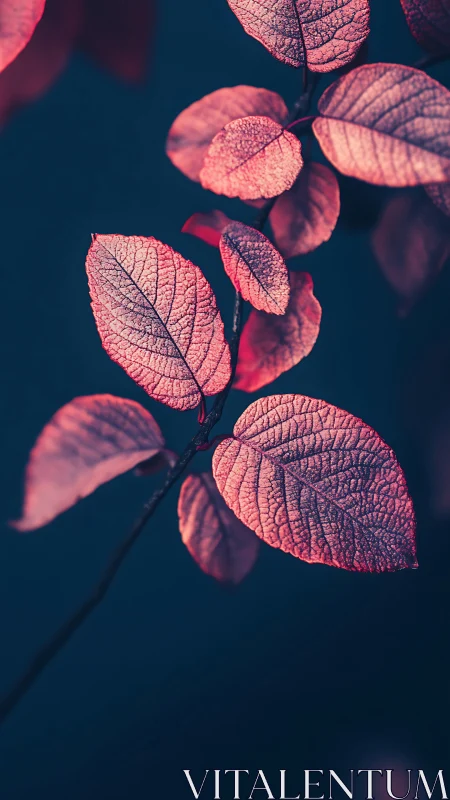 Close-up of pink leaves on dark background in vertical view.