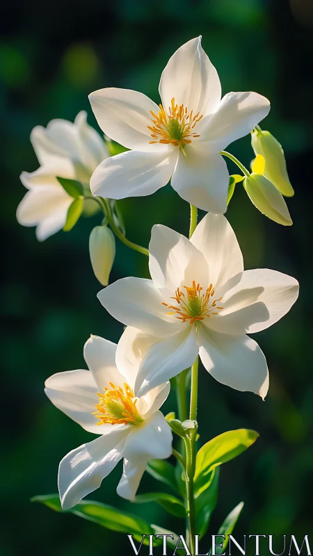 White Wood Anemone Blossoms in Sunlit Botanical Cluster.