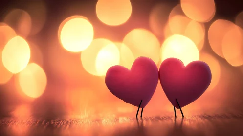 Two Red Hearts with Stick Legs: Romantic 3D Character Animation.