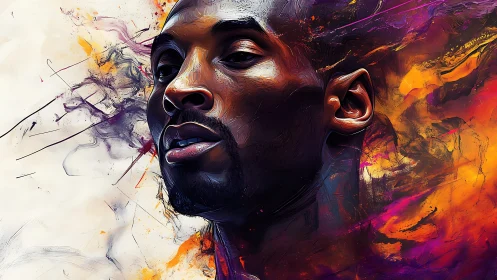 Bold portrait emerges from swirling color and quiet flame