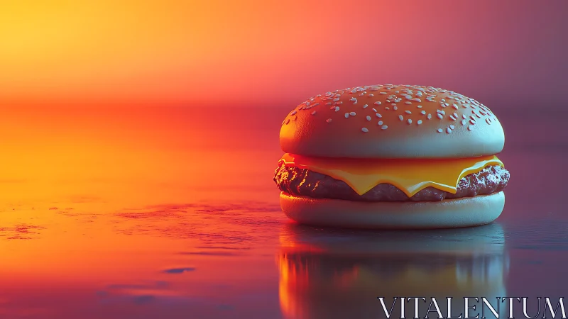 Sunset cheeseburger quietly orbits in molten neon light