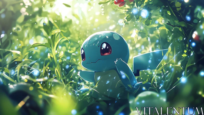 Tiny blue explorer basks in glittering forest daydream light