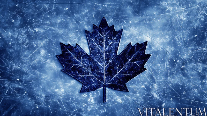 Textured maple leaf emblem on distressed icy ground plane.