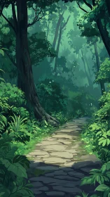 Verdant Forest Interior with Atmospheric Perspective and Pathway