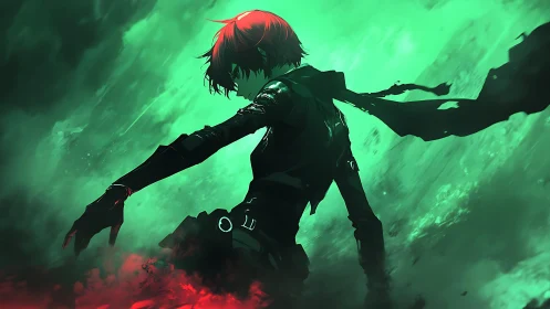 Red haired rogue in toxic green stormscape digital painting.