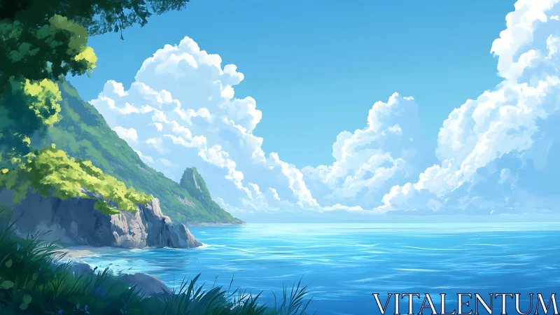 Tropical Coastal Landscape with Cliffs and Ocean.