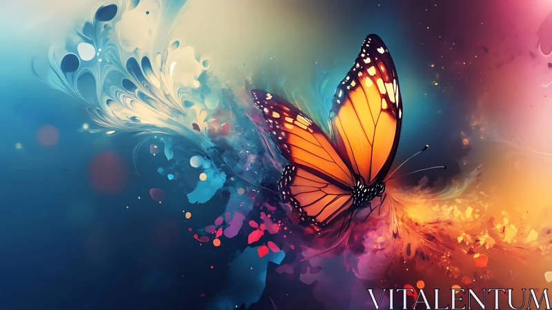 Radiant butterfly glides through swirling colorful dream light